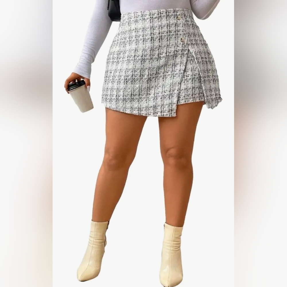 NWOT/ Women's Plus Size Skirt Plaid Print Asymmetrical Straight Mini Skirt 3XL